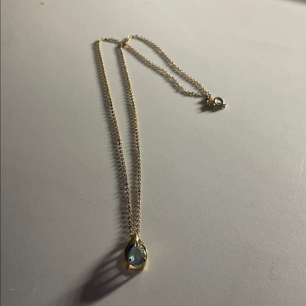 Gold Chain Necklace with Blue Teardrop Pendant